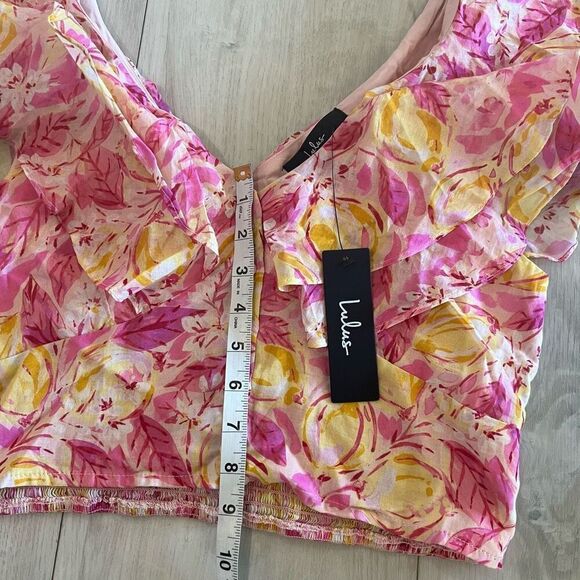 Lulu's Pink and Yellow Floral Ruffle Top - Picture 3 of 6
